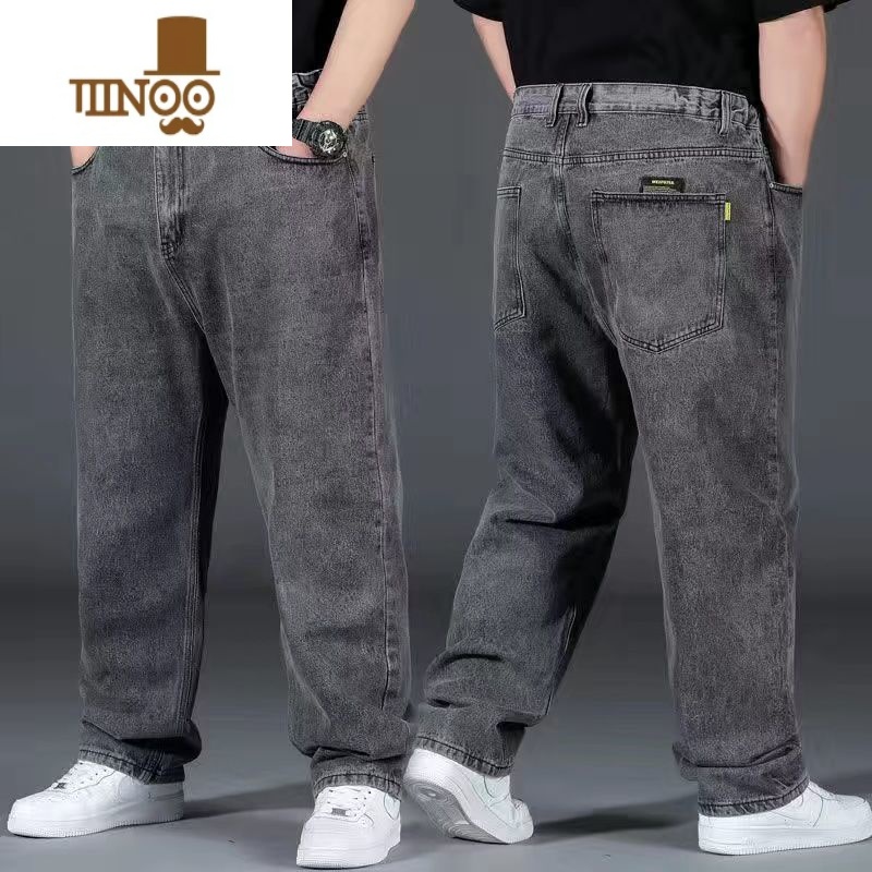 YANXU牛仔裤男士大码宽松直筒加肥加大高腰结实耐穿胖子肥佬休闲裤高清大图
