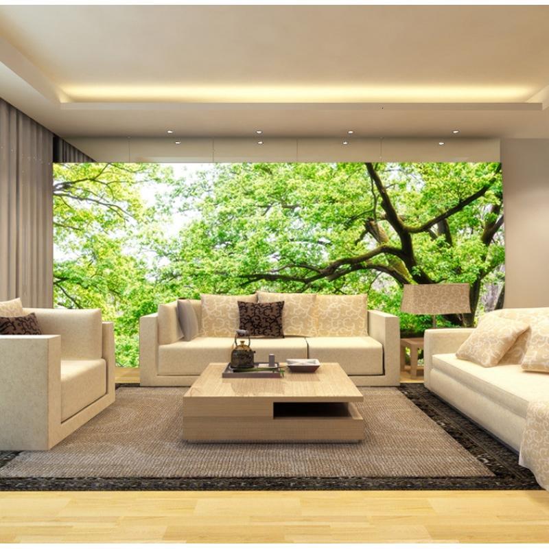 无缝大型森林绿树大自然风景客厅沙电视背景墙壁纸绿色护眼壹德壹