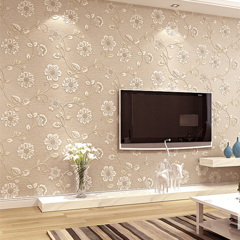 无纺布墙纸卧室温馨超厚立体3d田园花墙纸客厅电视背景墙壁纸壹德壹