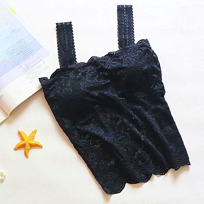 黑色蕾打底吊带背心女防走光裹胸抹胸短款不带垫性感内文胸视频