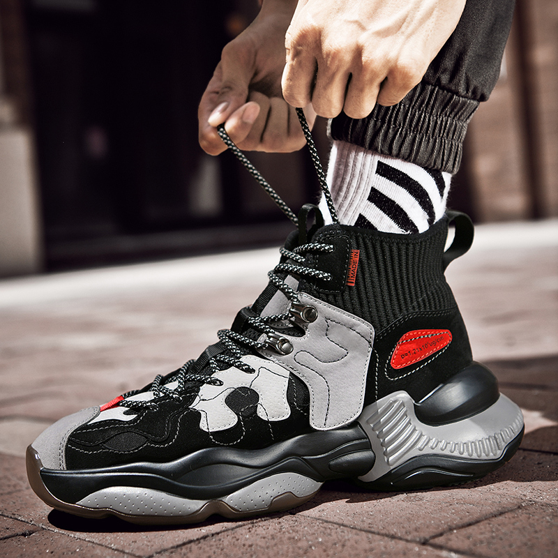 时尚男鞋袜子口篮球鞋青少年学生鞋子男厚底增高潮鞋个性跑步鞋视频