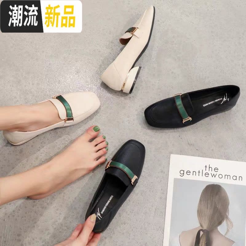 单鞋2020春款韩版百搭晚晚鞋仙女平底温柔小皮鞋中跟软底女豆豆鞋 广赫图片