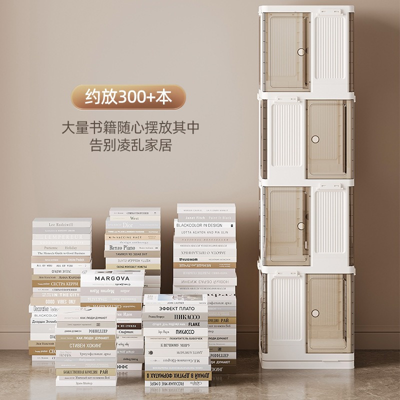 华普思家用折叠收纳箱360度旋转置物架客厅卧室书柜多层潮玩手办展示柜茶透奶油灰三层(推荐款)360°可旋转高清大图