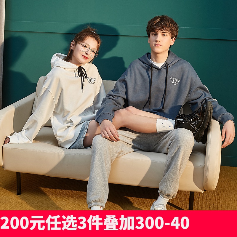 [2.5折价88元]唐狮春秋季新款情侣卫衣男女加绒情侣装宽松加绒连帽ins潮牌