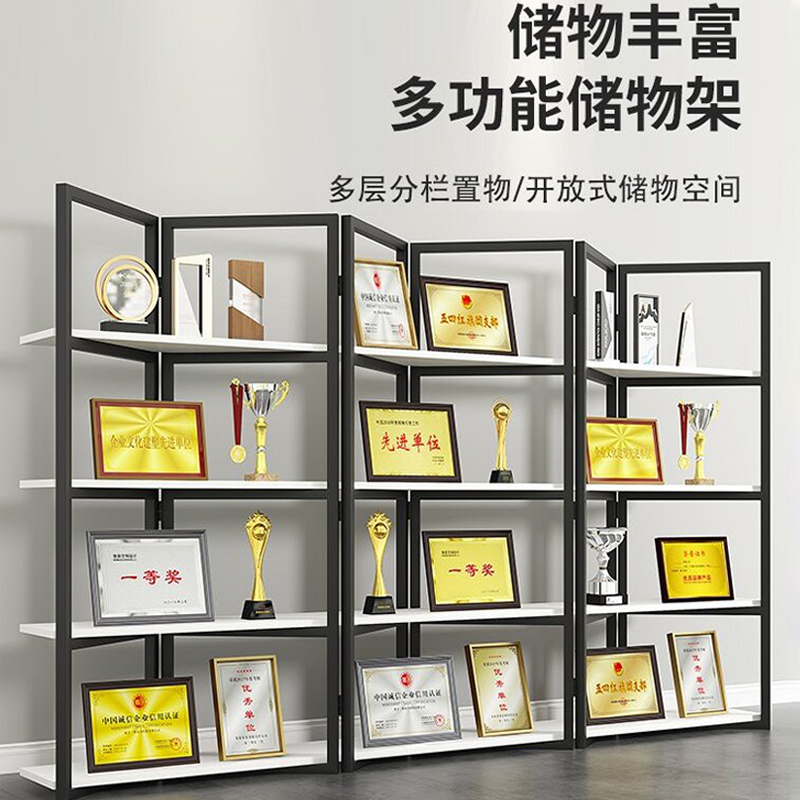 多层折叠奖杯架花架置物架铁艺展示架 金色白板90*36*180
