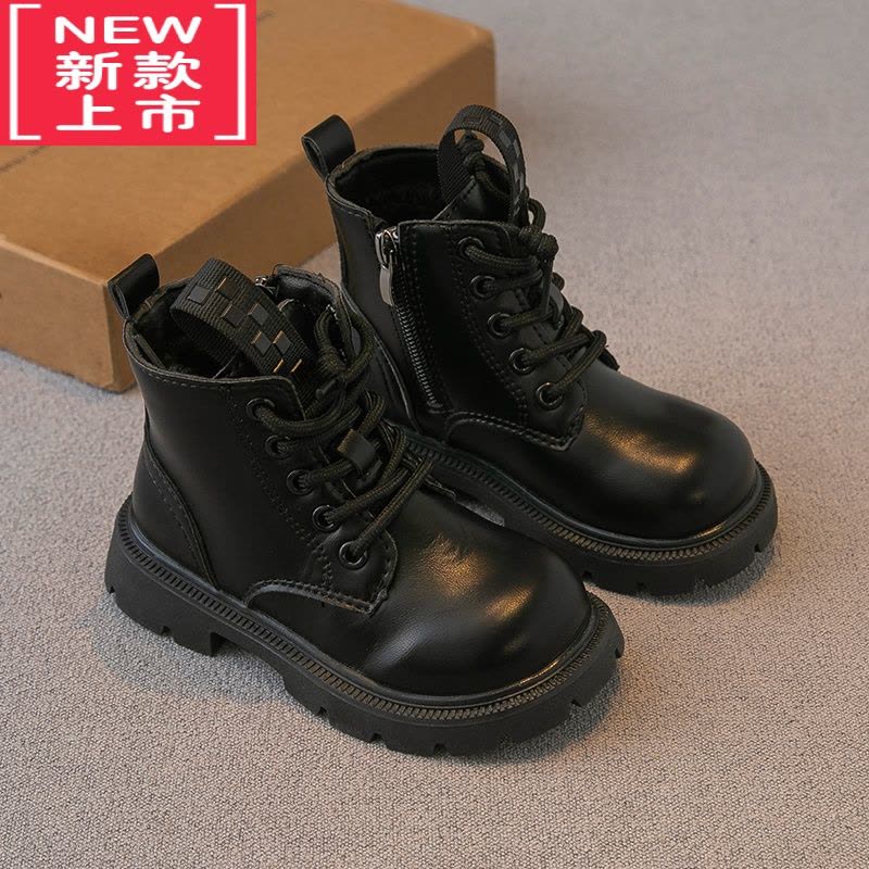 可莉允儿童马丁靴2022冬季新款童鞋男童靴子女童皮靴二棉加绒短靴英伦风图片