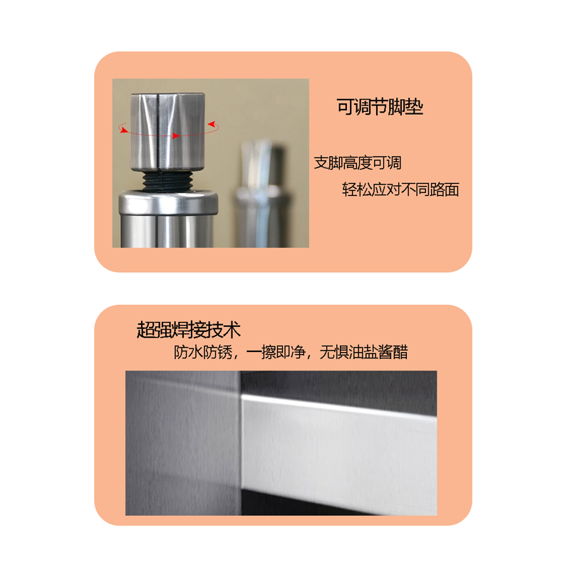 瑞宇牌商用不锈钢灶间拼台/400*900*800+400mm/201#1.0mm高清大图