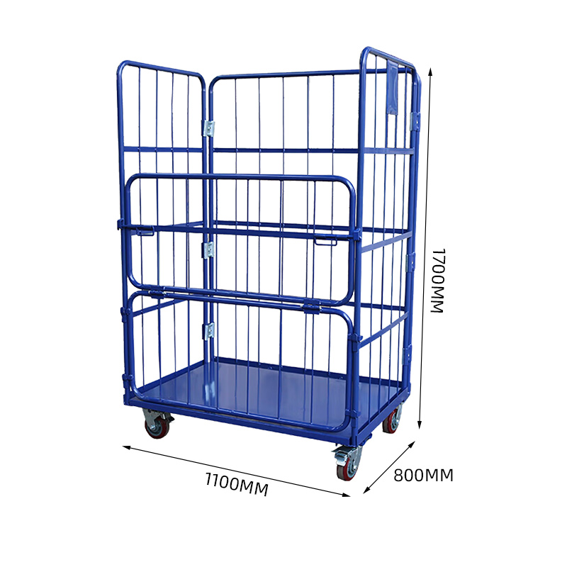 臻远ZY-L14仓储笼 折叠物流台车快递仓库周转车 1100*800*1700上下门 蓝色高清大图