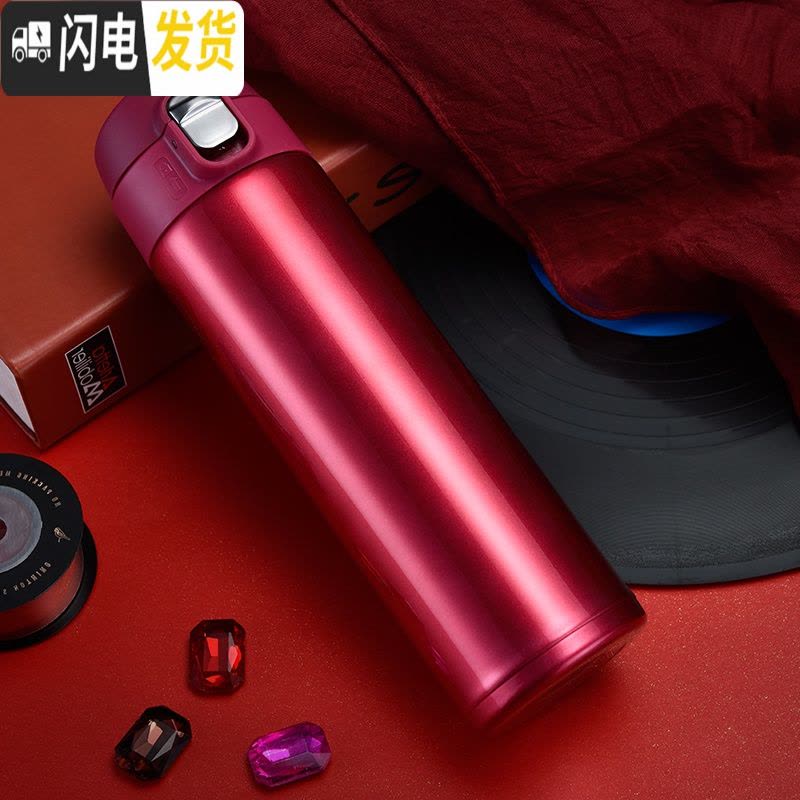 三维工匠保温杯男女士不锈钢真空车载弹跳盖杯子学生户外便携水杯礼品定制 红色500(304内胆)+杯套级款图片