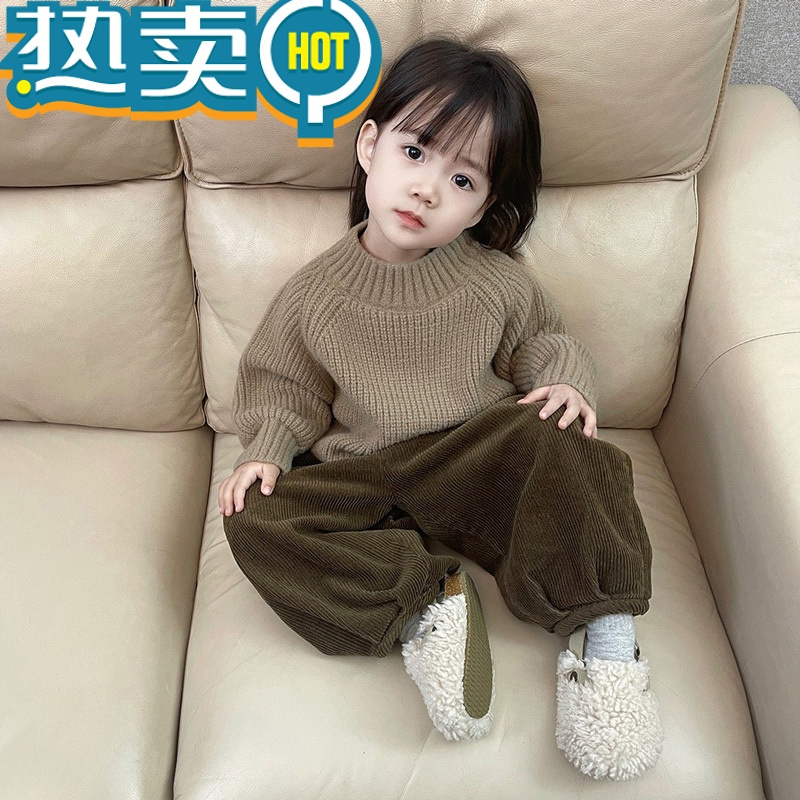 绿彩虹光气质男女童复古森系半高领毛衣儿童宝宝秋冬加厚毛线衣套头针织衫
