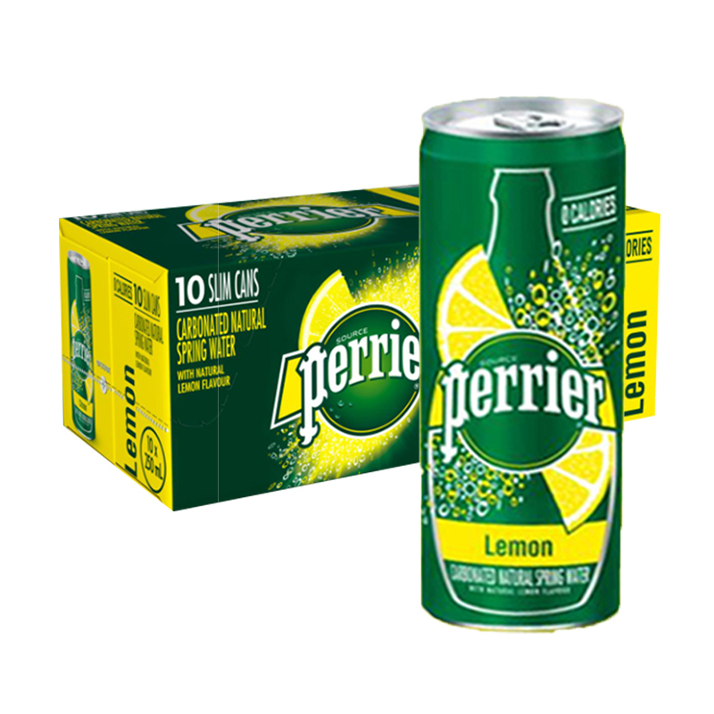 [柠檬香气]巴黎水(Perrier)天然气泡矿泉水(柠檬味)250ml*30罐/箱 进口饮用水 法国进口