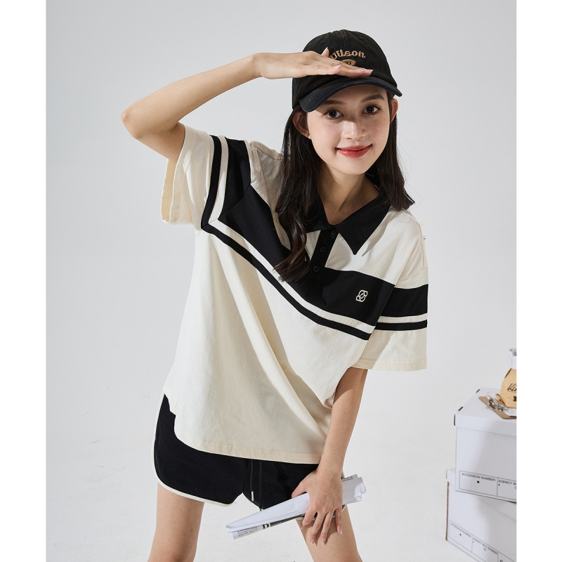唐狮 女夏季新款polo领条纹短袖T恤短裤休闲运动风潮