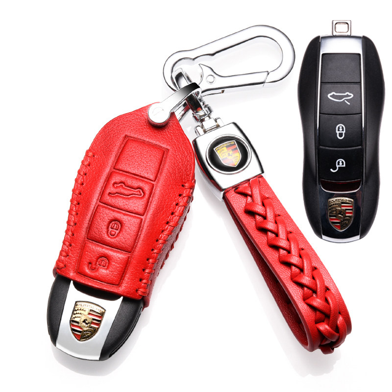 【补贴10%】适用于保时捷panamera钥匙套卡宴真皮钥匙包cayenne车用macan迈卡汽车钥匙包 保时捷C款红色+绳扣（插入式启动三键）