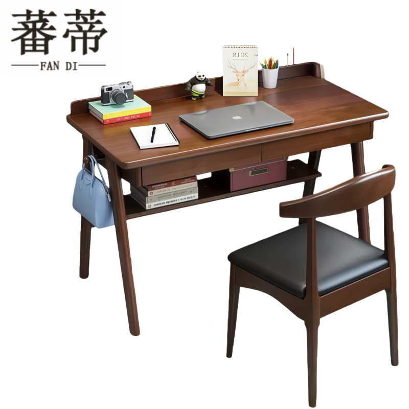 蕃蒂书桌椅1.4m胡桃色套高清大图