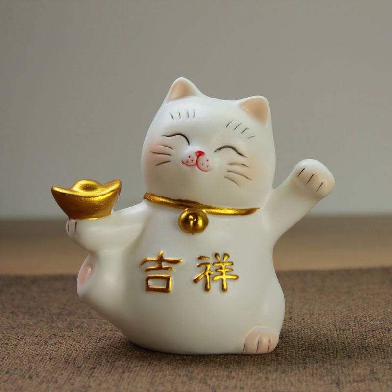招财猫开心猫陶瓷招财猫摆件小号车载可爱玄关玩偶家居创意迷你猫咪