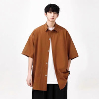 啄木鸟冰丝短袖衬衫男2025新款夏季宽松半袖黑色休闲外穿衬衣服K
