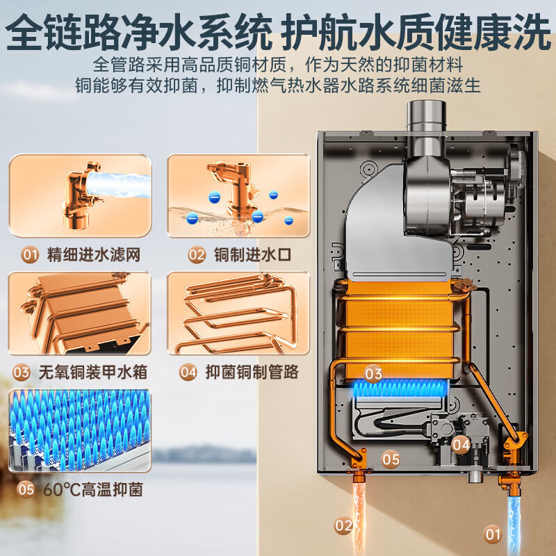 万家乐恒温王燃气热水器 升级0.1度16升恒温智能变升 ECO节能电辅防冻WIFI智控天然气JSQ30-16TP1(F)高清大图