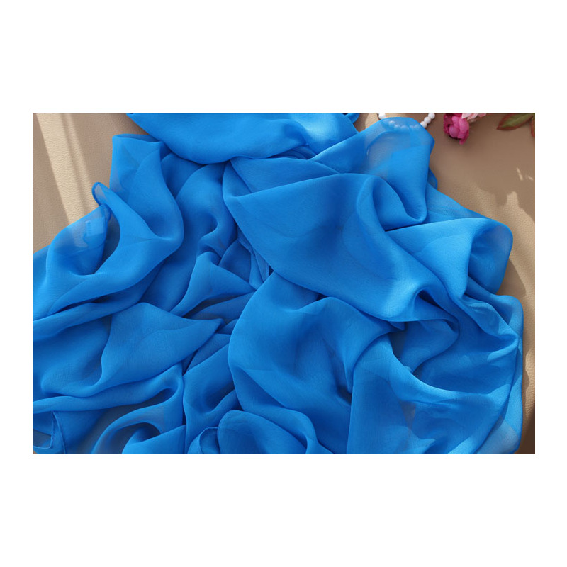 盛世尼曼薄款柔软乔其纱丝巾纯色天蓝色围巾新款单色纱巾女士百搭围巾