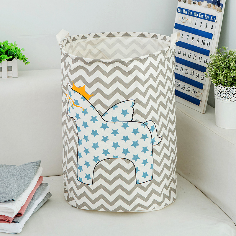 北欧脏衣篮玩具收纳筐布艺换洗衣服的篮子可折叠衣服篓洗澡篮衣物 波浪小马直径40cm高度50cm