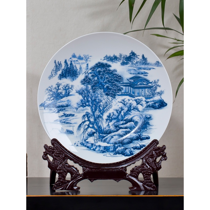陶瓷摆件瓷器盘粉彩青花瓷装饰盘花盘子挂盘现代时尚中式家居装饰 三维工匠 大吉大利盘高清大图