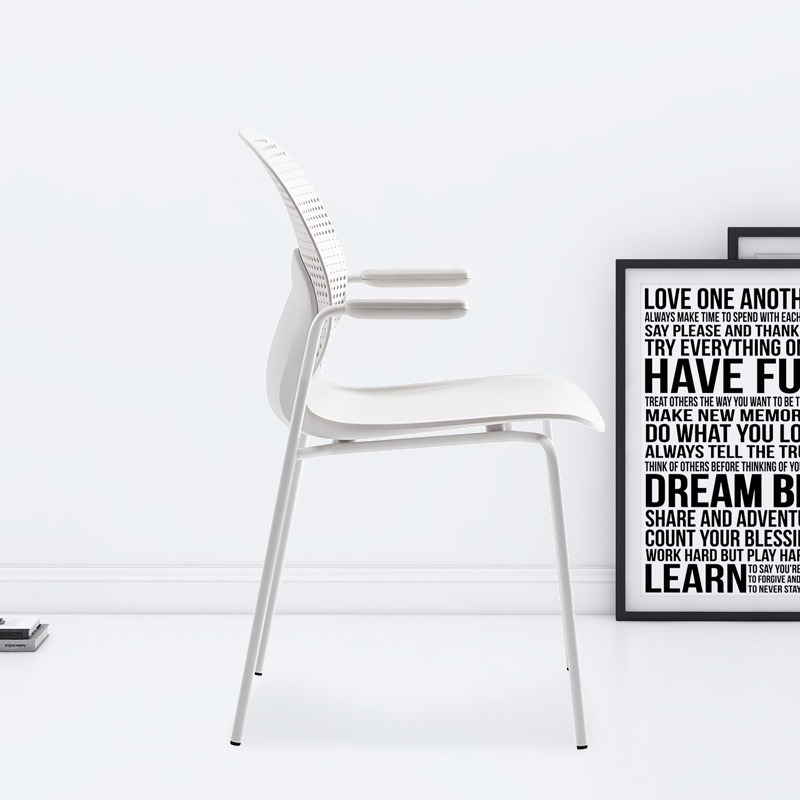 臻远ZY-7835 简约休闲办公椅轻奢铁艺靠背椅 白背白座扶手款高清大图