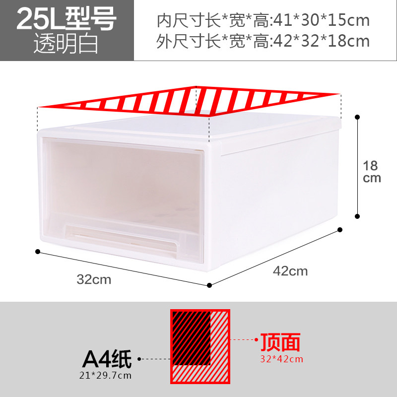 多层收纳箱柜子储物柜衣柜收纳柜抽屉式整理柜塑料透明收纳盒三维工匠 25L透明白42X32X18cm2个