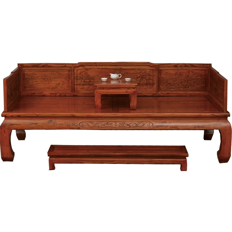 闪电客现代罗汉床三件套中式榆木沙发床罗汉塌贵妃榻禅意仿古家具