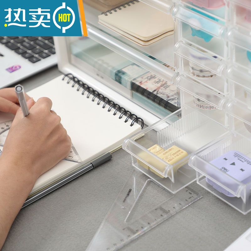 敬平书桌面抽屉柜收纳盒办公室用品整理盒透明化妆品储物盒大容量收纳柜高清大图