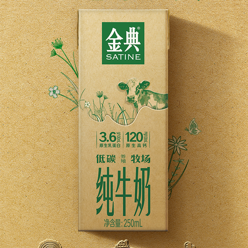 [1月生产]伊利金典(SATINE)纯牛奶250ml*12盒*3箱(低碳环保装) 3.6g乳蛋白 如木包装 金典纯牛奶高清大图