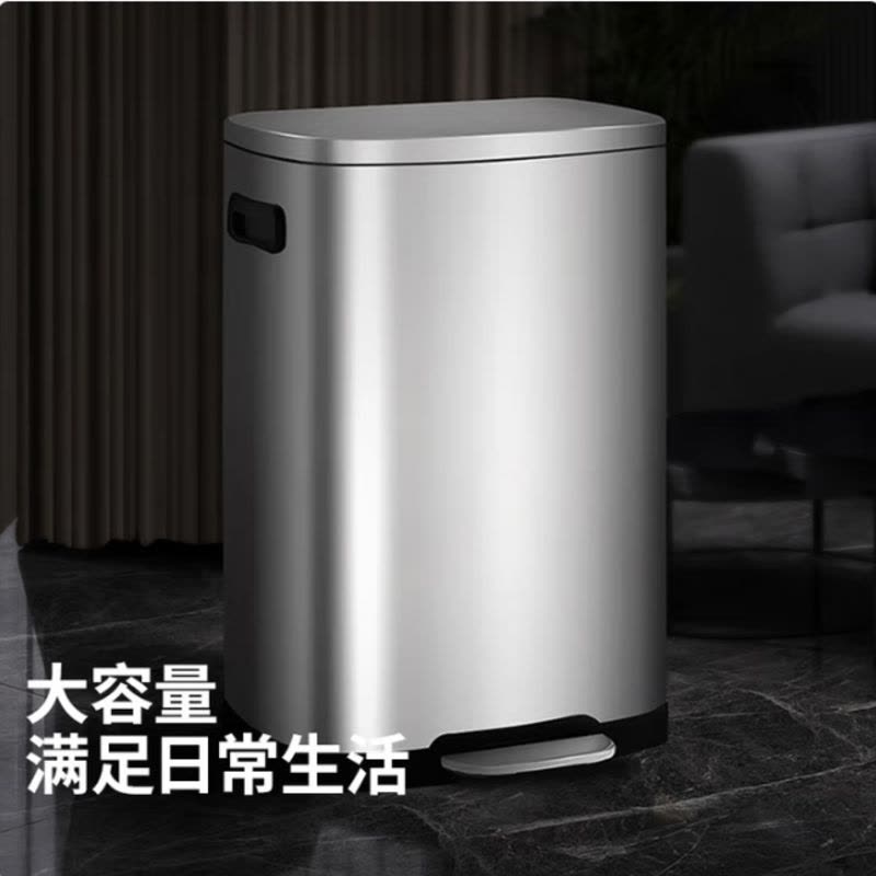 30L不锈钢垃圾桶 脚踩方桶缓降方形卫生桶 商用酒店办公家庭用大号果皮箱 砂钢带盖 KB1087图片