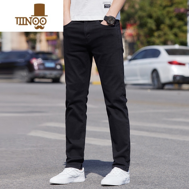 YANXU牛仔裤男士夏季薄款直筒宽松2023新款秋季潮牌弹力黑色休闲长裤子高清大图