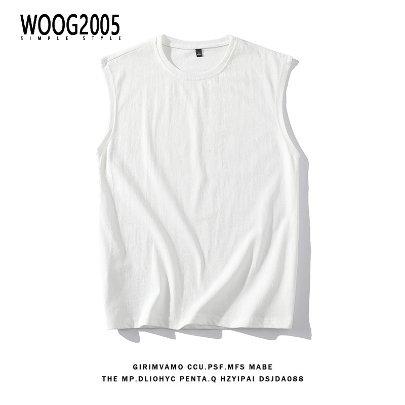 WOOG2005无袖T恤男士夏季背心外穿宽松百搭潮流体恤衫港风ins衣服 白色 XXL