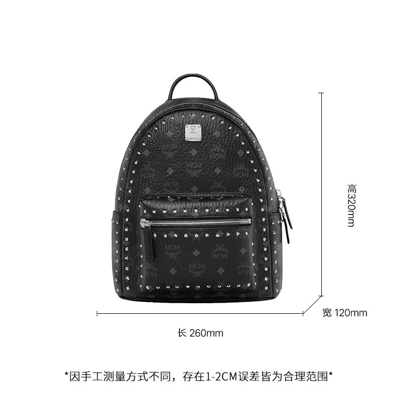 MCM 中性双肩包经典干邑色铆钉旅行背包女包时尚双肩包黑色 MMK8AVE61BK001
