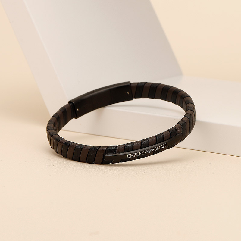 阿玛尼emporioarmani男士手环商务皮质编织风手链时尚简约男士手链鹰