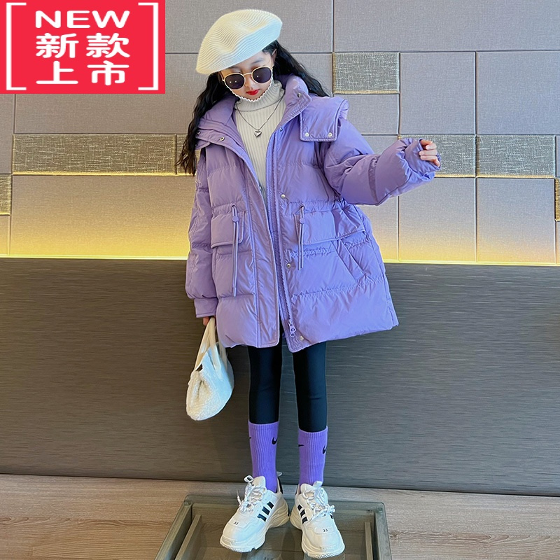 可莉允女童羽绒棉服外套冬季2022新款女大童洋气冬装网红儿童装束腰棉衣