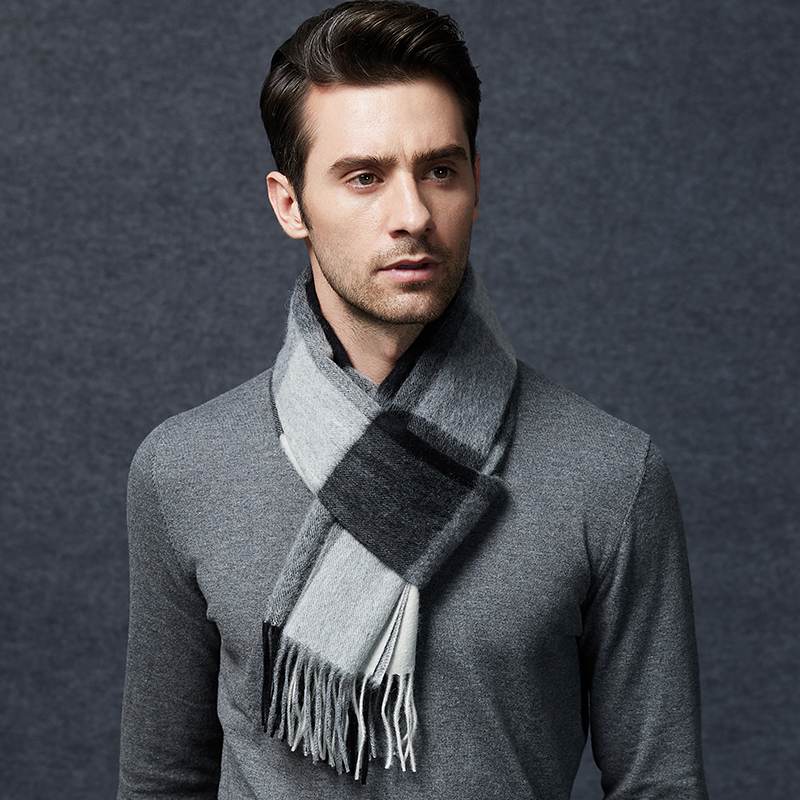 凌克男士格子围巾秋冬季简约韩版百搭冬天加厚男生羊毛围脖礼盒装