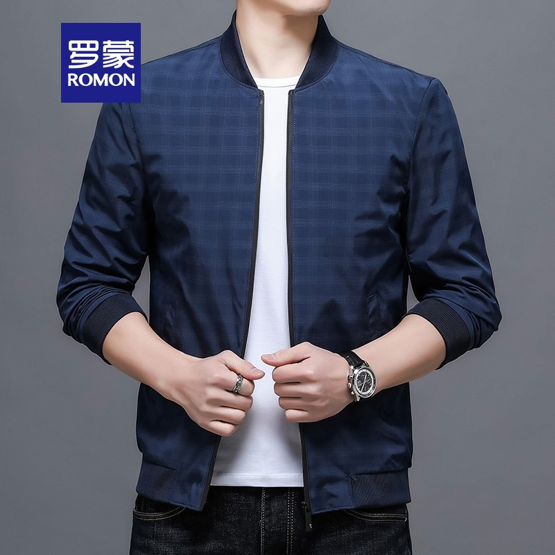 罗蒙夹克衫男春秋新款时尚中青年棒球领休闲短款夹克外套男