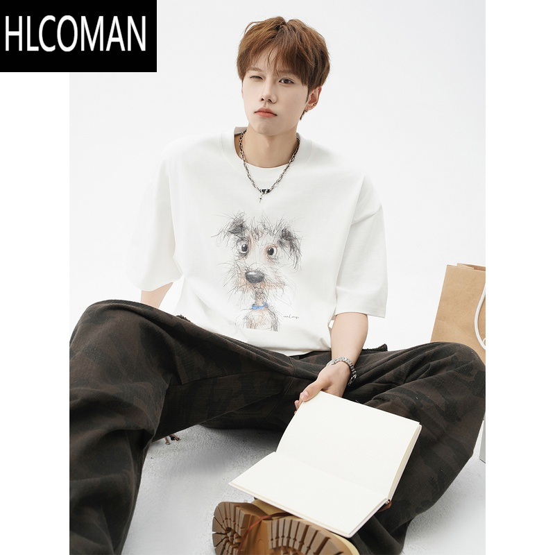 HLCOMAN美式卡通印花情侣T恤男夏季高街设计感百搭休闲短袖潮牌宽松体恤