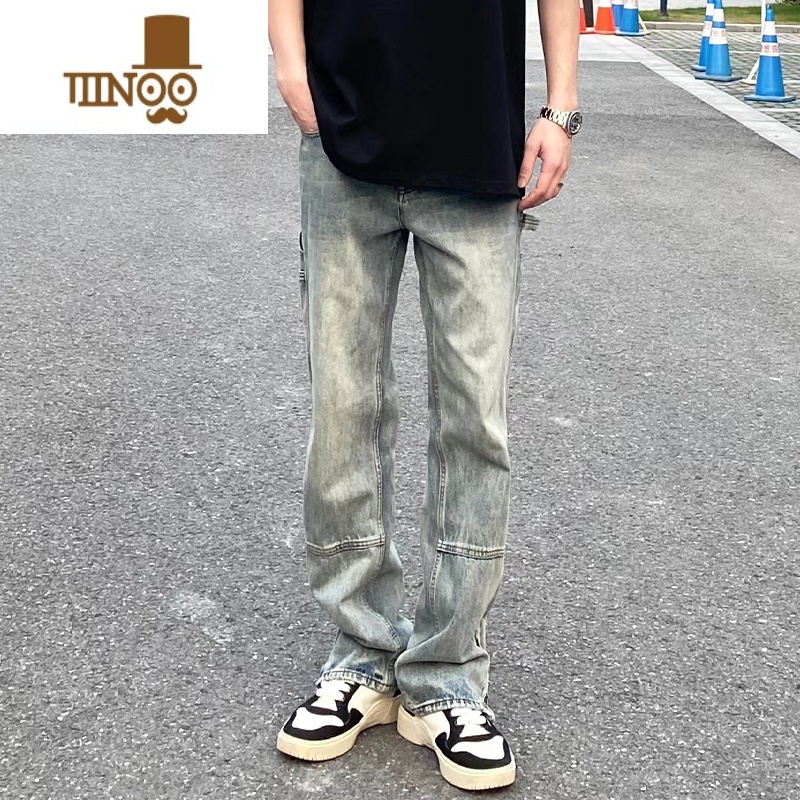 YANXU国潮牌美式街头做旧水洗直筒牛仔裤男oversize设计感宽松百搭长裤高清大图
