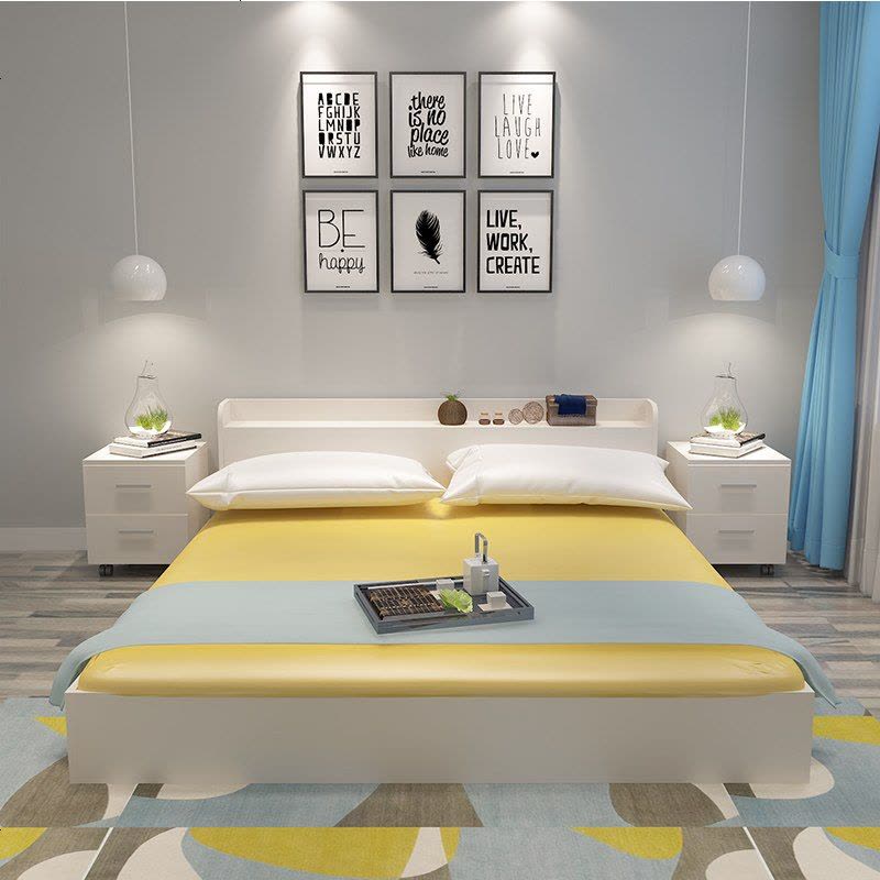 现代简约板式床1.5米榻榻米床1.2米1.8米双人床高箱储物床收纳床图片