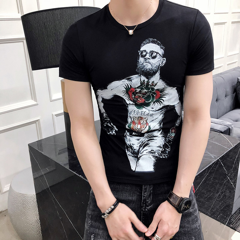 硬汉腹肌衣服夏款肌肉男T恤性感男装 时尚夜店紧身短袖体恤
