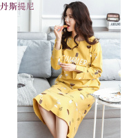 睡裙女秋纯棉中裙韩版长袖大码睡衣清新中长款家居服春秋季可外穿