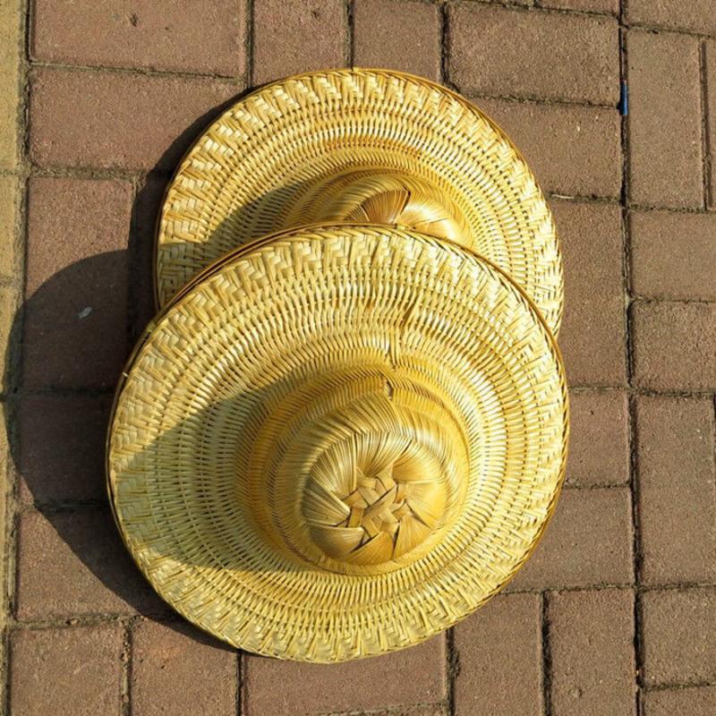 越南帽遮阳帽子男女户外防晒钓鱼帽 成人圆顶竹编帽直径40免费送帽绳