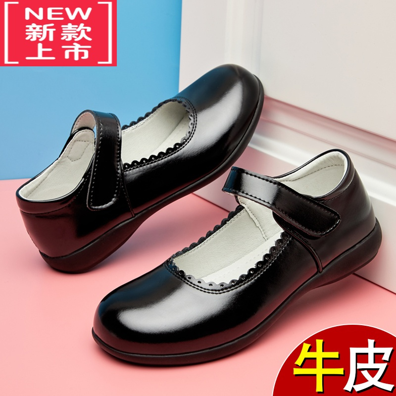 可莉允新款女童黑色皮鞋舞蹈演出表演十岁公主鞋小8-12儿童学生软底运动休闲鞋