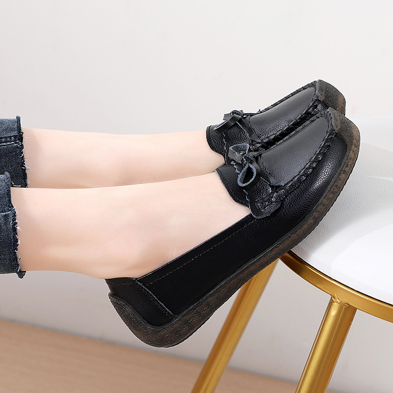 木林森女鞋地真皮女士新款小皮鞋女鞋子新款乐福鞋英伦平底单鞋豆豆鞋