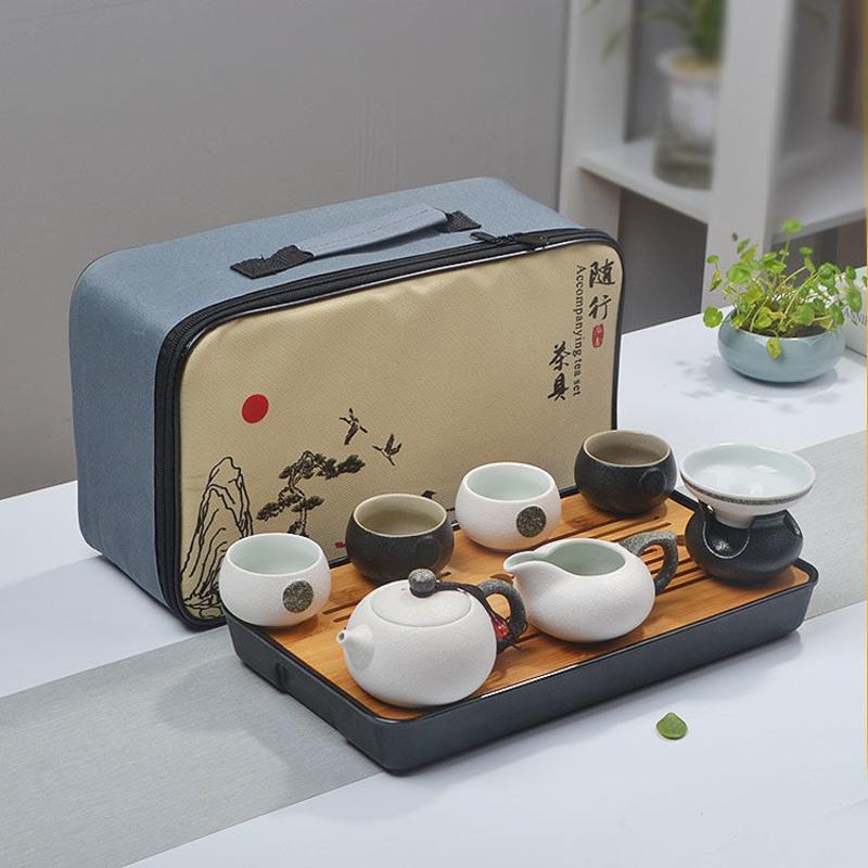 白瓷陶瓷功夫茶具小套装家用整套客厅办公实木茶盘大茶台茶壶茶杯 企鹅四杯+中茶白