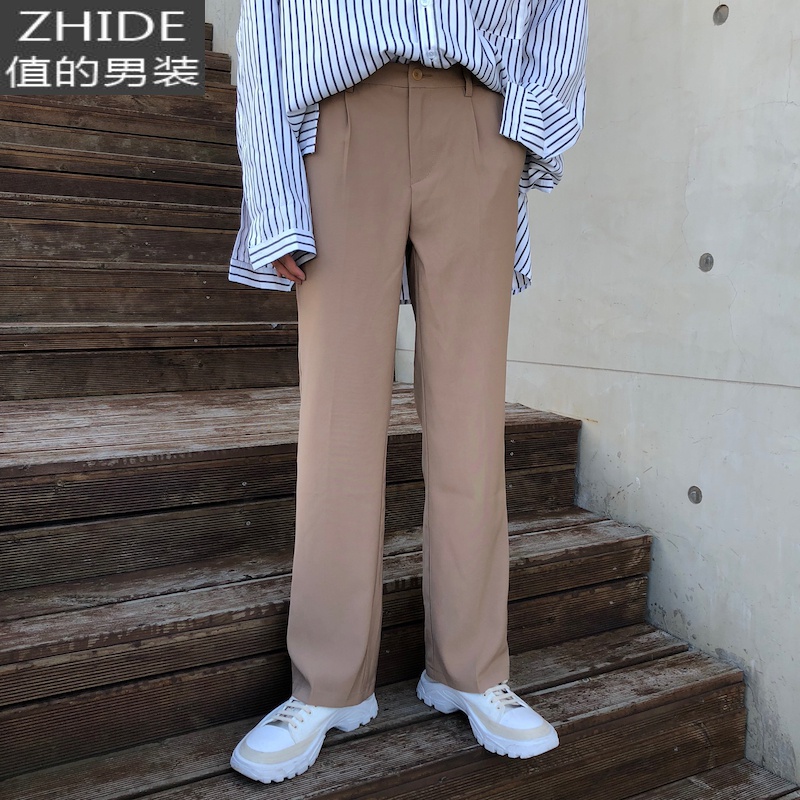 值得男装很仙的裤子男痞帅长裤季韩版潮流卡其色休闲裤宽松百搭西装裤_104 卡其色 L