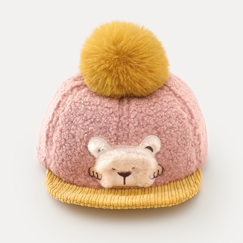huayangtu宝宝帽子秋冬女童男童可爱毛球羔保暖防风洋气小孩儿童