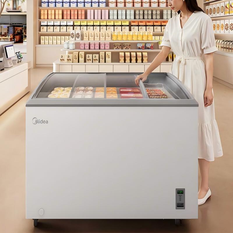 [自营]美的冰箱(Midea)展示柜玻璃门冷藏冷冻柜冰柜商用卧式速冻柜大容量海鲜柜雪糕展示柜256升SD-339HKEM高清大图