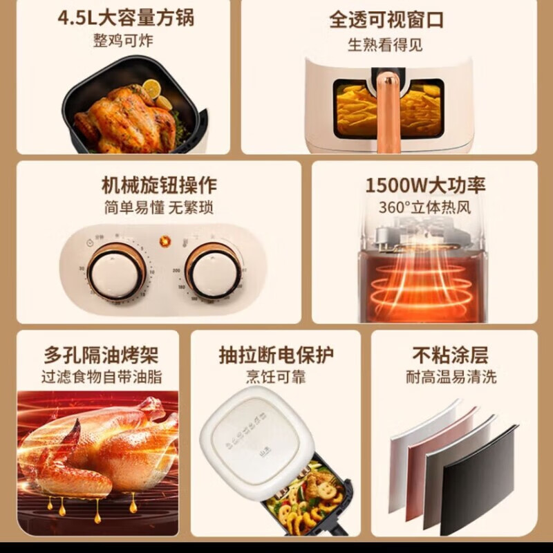 山本(SHANBEN)可视化智能家用多功能4.5L空气炸锅6869VS高清大图